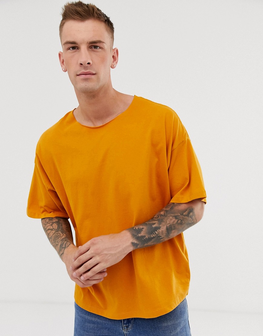 ASOS DESIGN organic oversized t-shirt with raw neck in brown