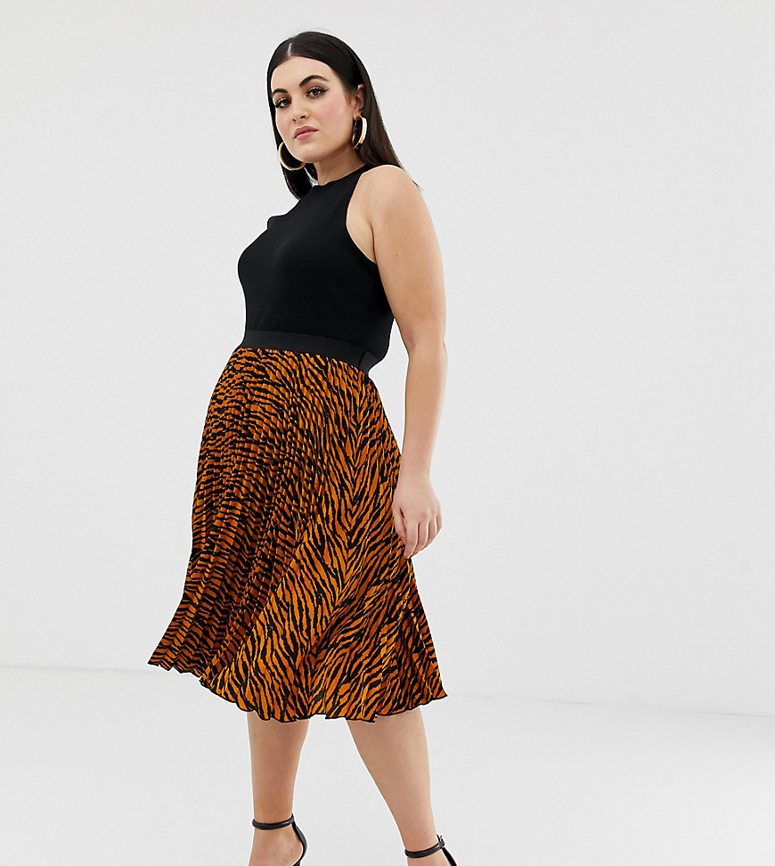 Outrageous Fortune Plus pleated midi skirt in zebra print