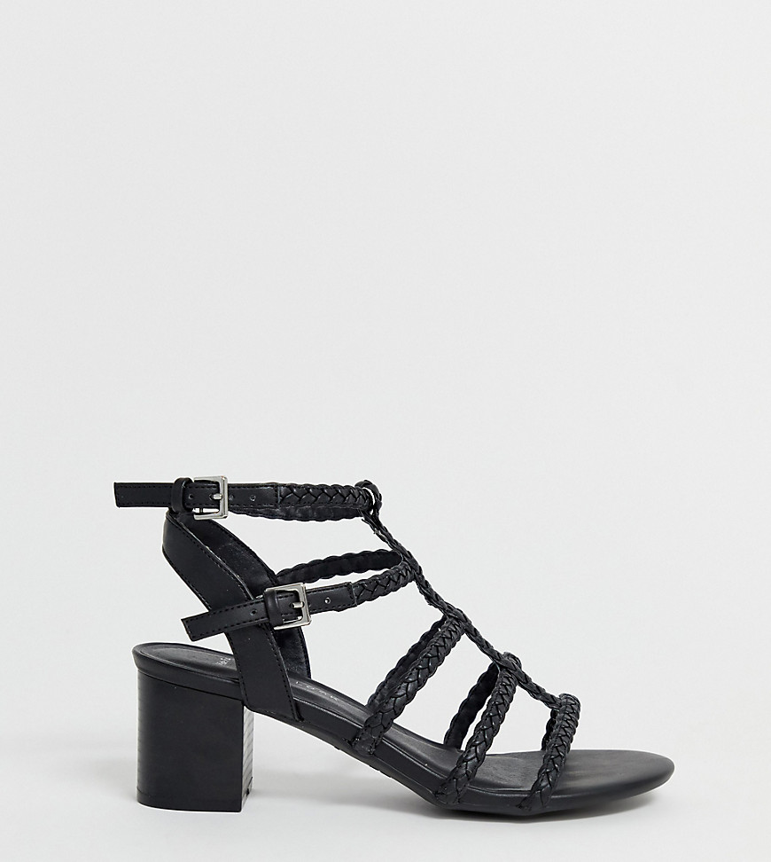 New Look wide fit pu plaited block heeled sandal in black