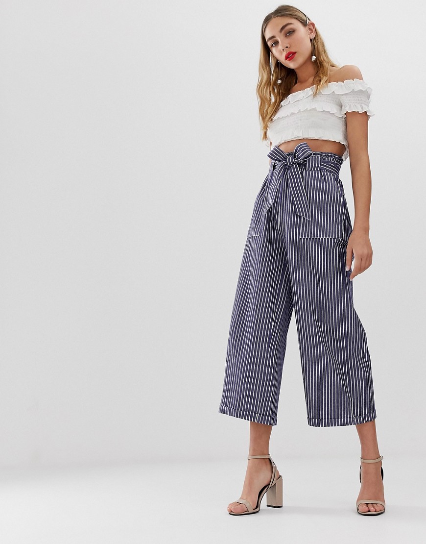 Only chambray stripe tie waist trousers