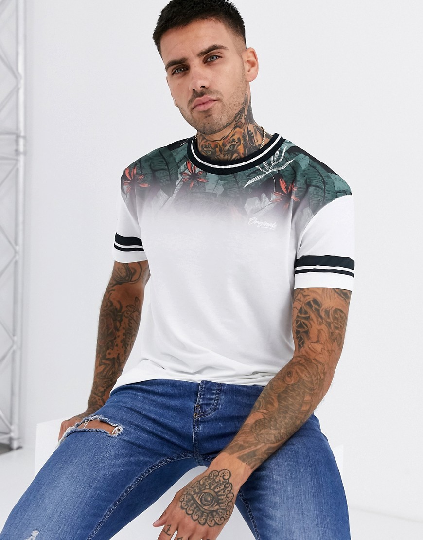 Jack & Jones Originals t-shirt in gradient print and tipped collar in white