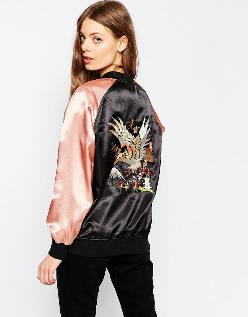 ASOS | ASOS Premium Bomber Jacket with Floral Embroidery at ASOS