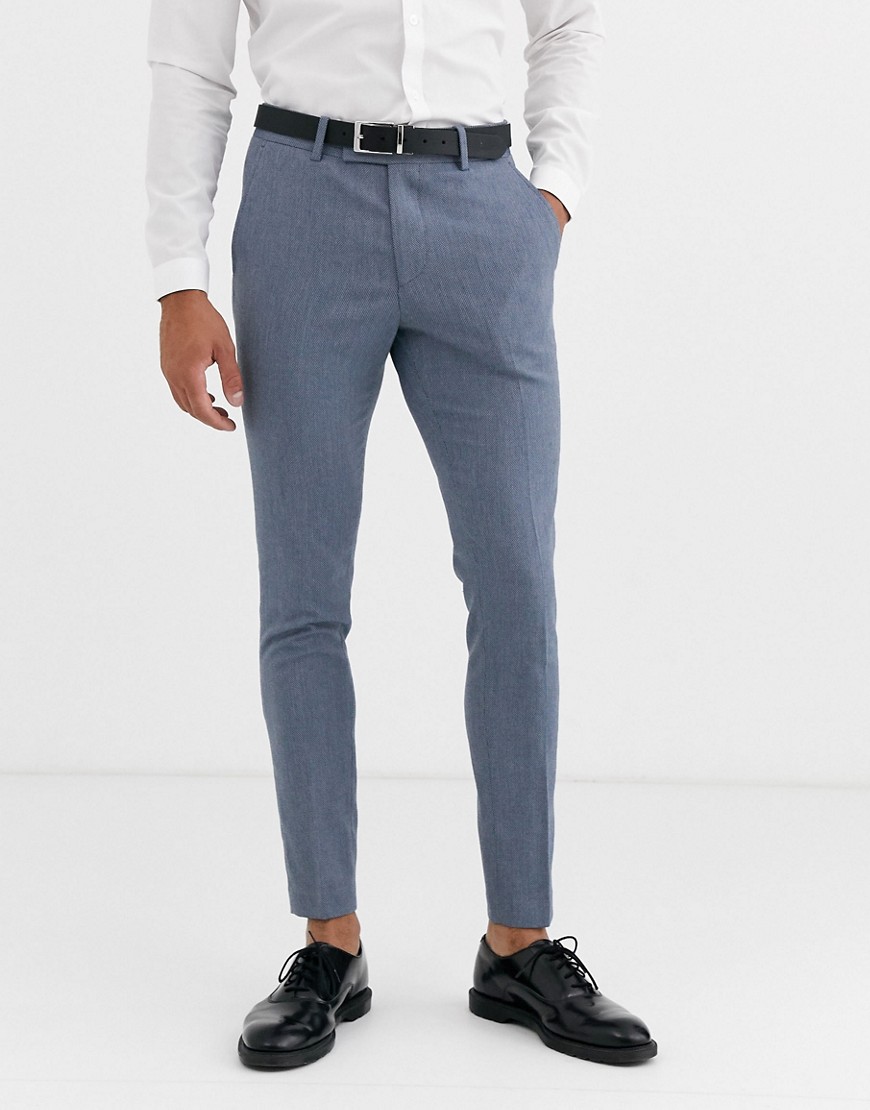 ASOS DESIGN wedding super skinny suit trousers in blue marl micro texture