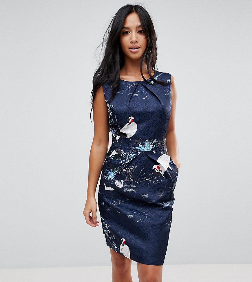 Uttam Boutique Petite Bird Print Dress - Navy