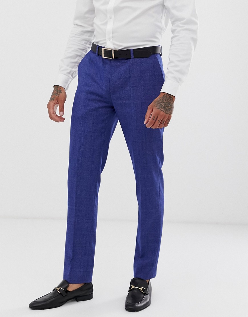 Harry Brown slim fit mid blue check suit trousers