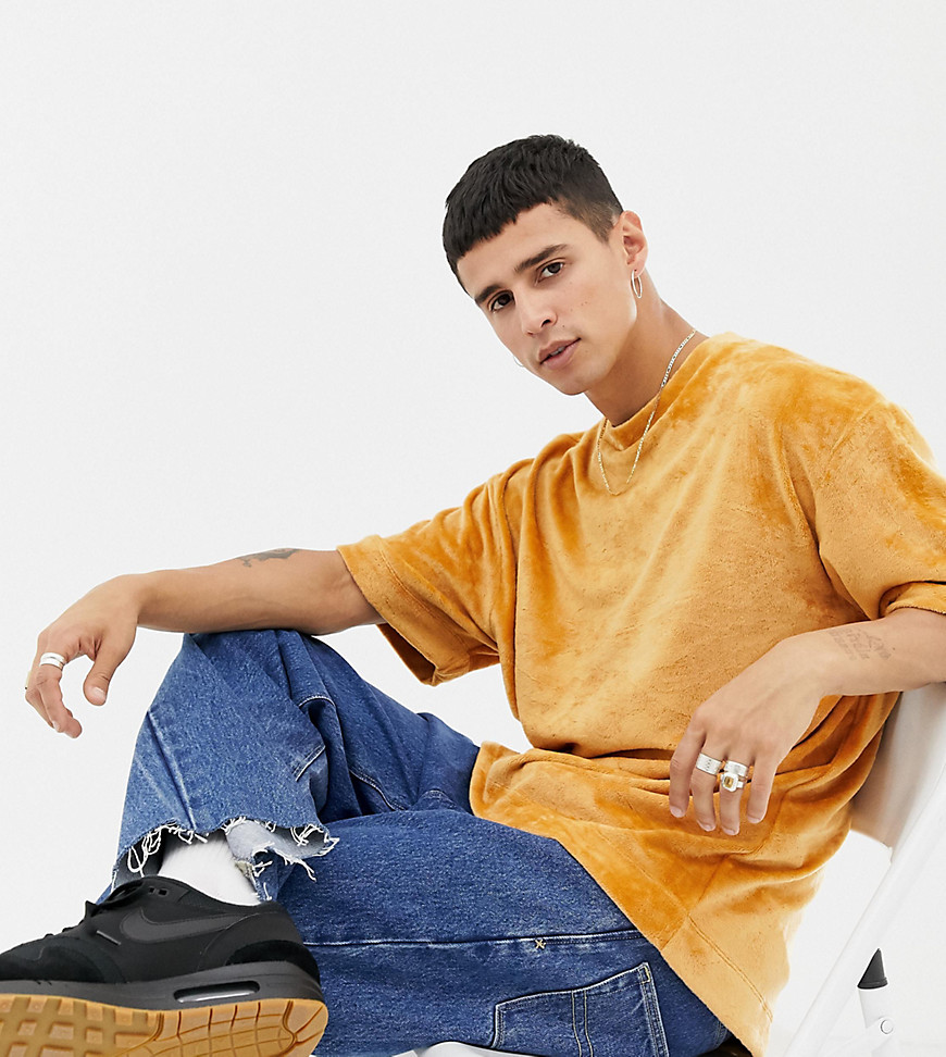COLLUSION regular fit velour t-shirt in mustard