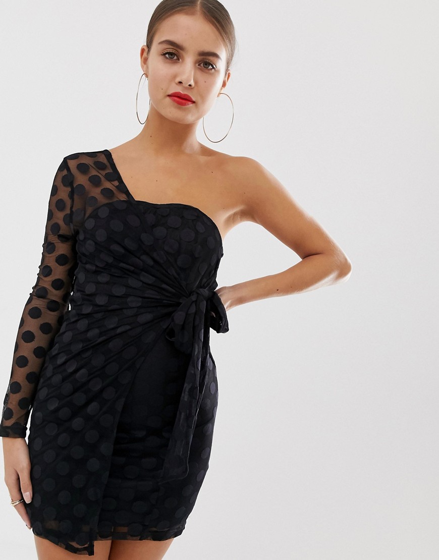 In The Style mesh polka dot one shoulder dress