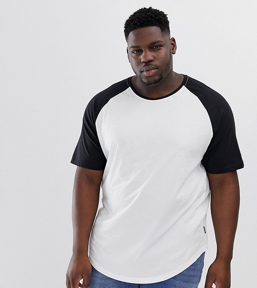 Only & Sons raglan sleeve curved hem t-shirt in white