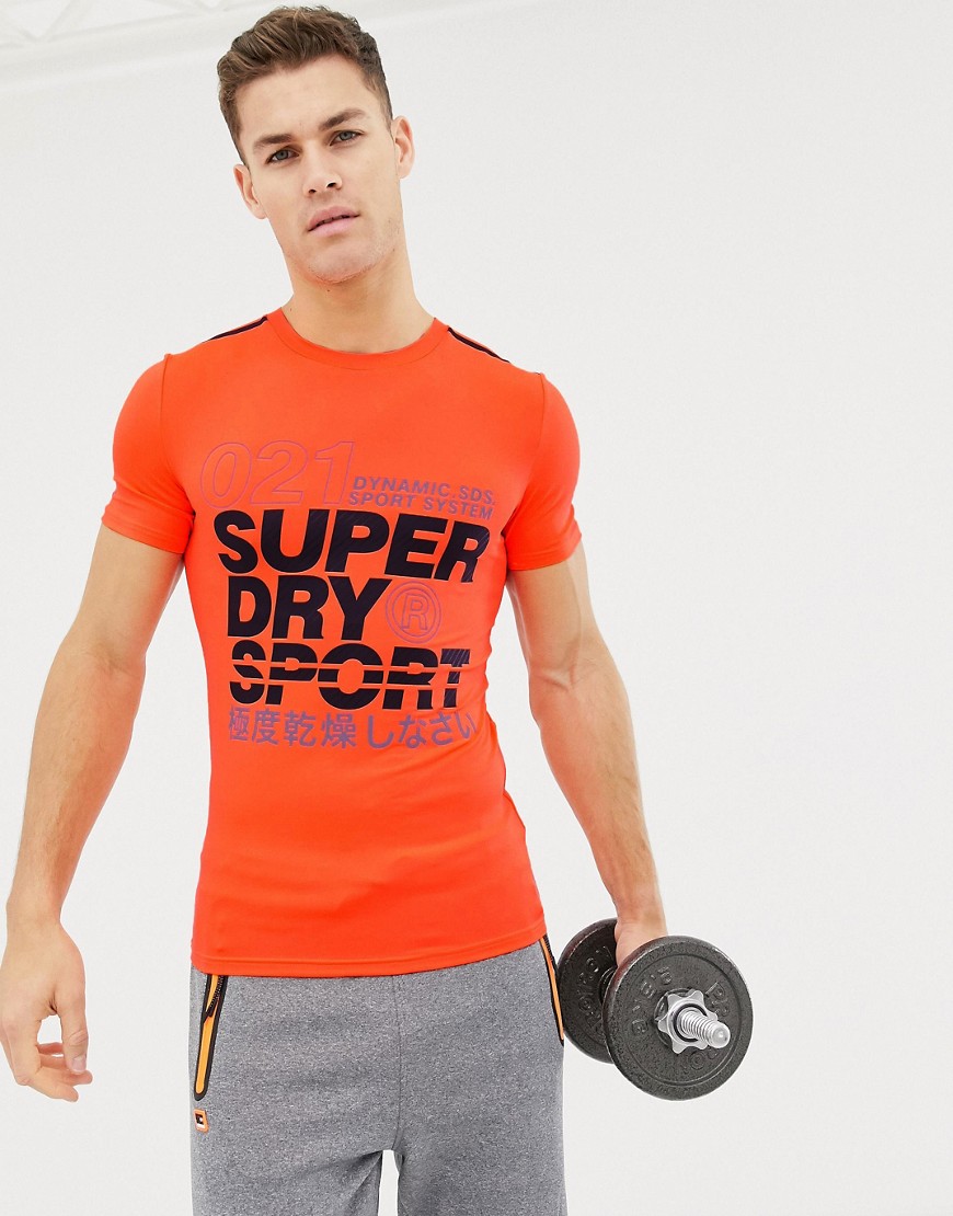 Superdry Sport large logo training t-shirt in orange