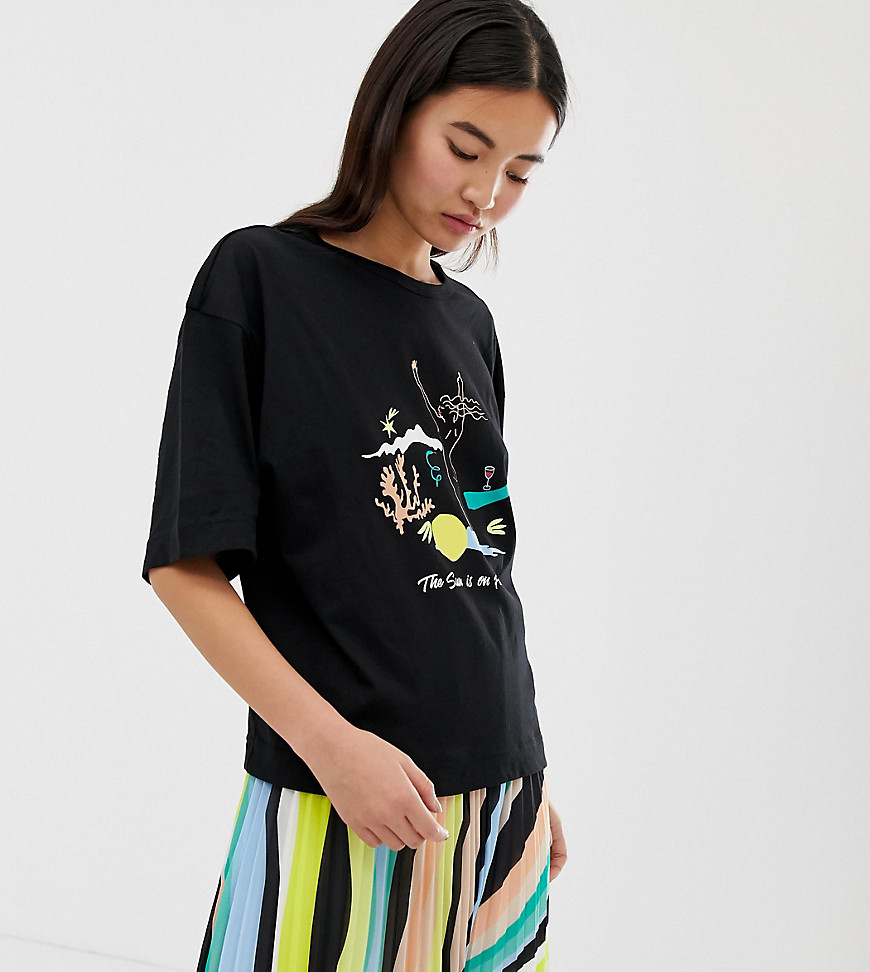 Weekday holiday lady print t-shirt in black