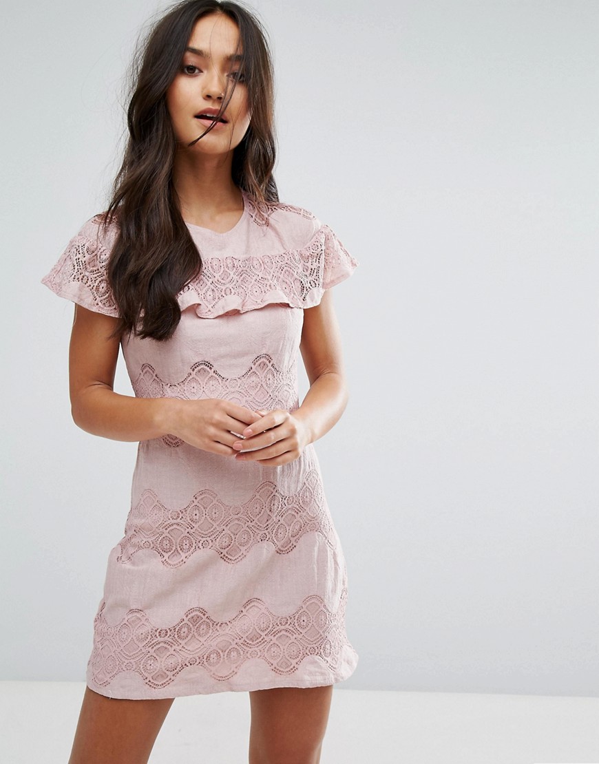 Love & Other Things Mini Dress With Lace Frill