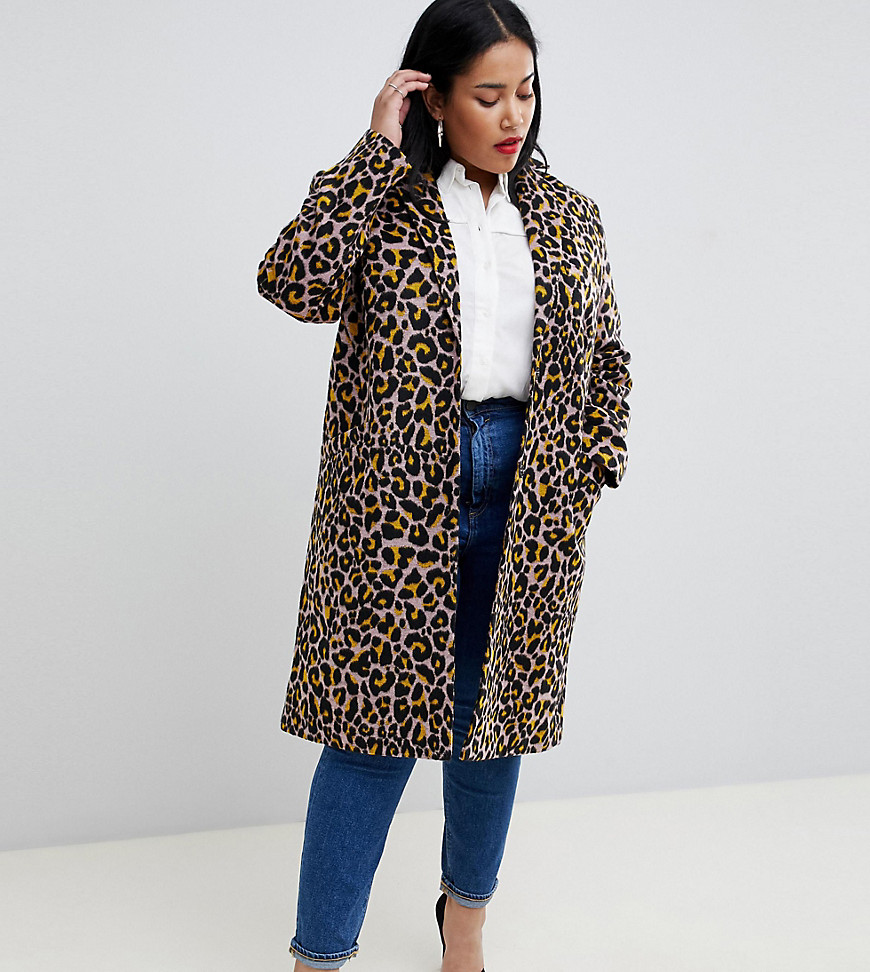 ASOS DESIGN Curve coat in leopard