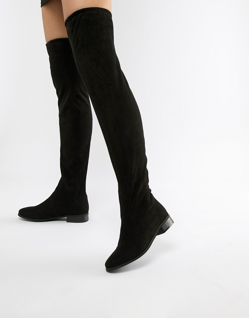 London Rebel Flat Pull On Over The Knee Boot