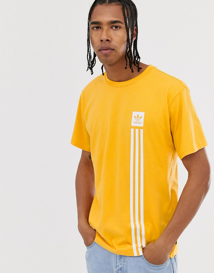 adidas Skateboarding logo 3 stripe t-shirt in yellow