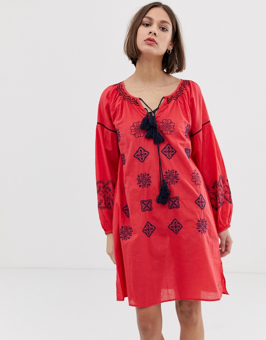 Pepe Jeans Kate Embroidered Tunic Dress - Red hot