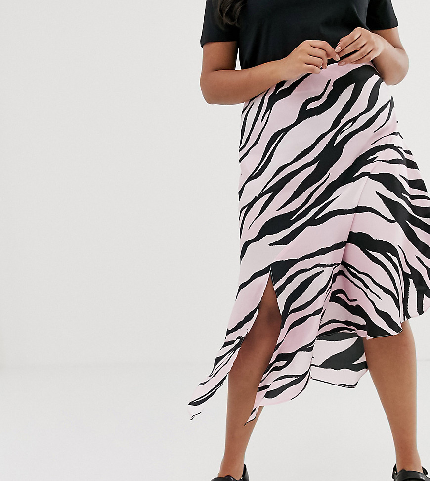River Island Plus midi skirt in pink zebra print