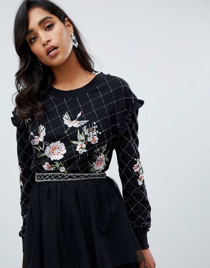 Frock And Frill embroidered and embellished jersey jumper in black