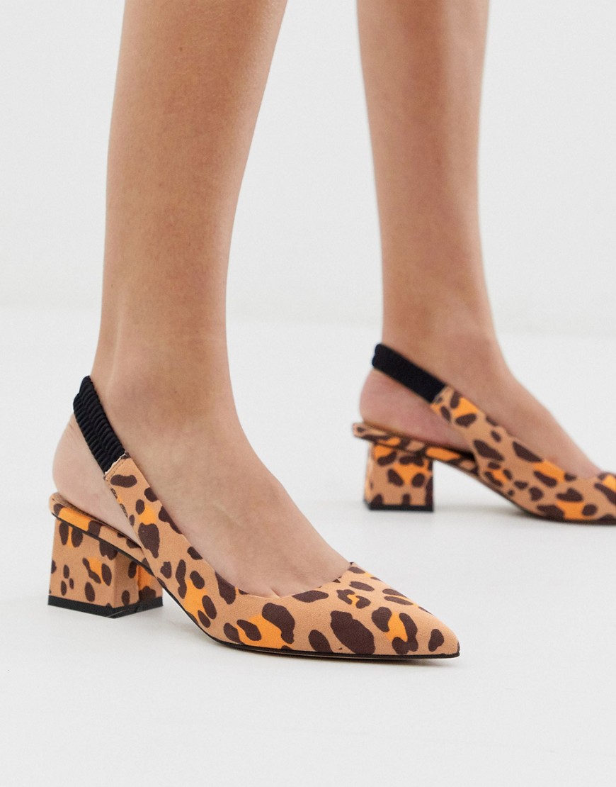 ASOS DESIGN Serve slingback mid-heels in leopard