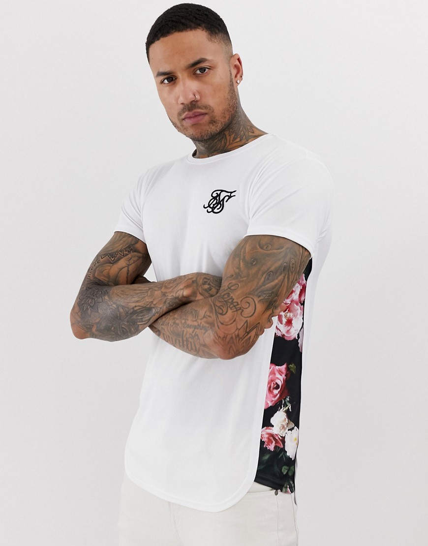 SikSilk t-shirt in white with floral side panels