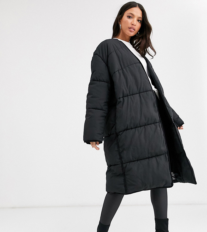 ASOS DESIGN Tall collarless padded coat in black