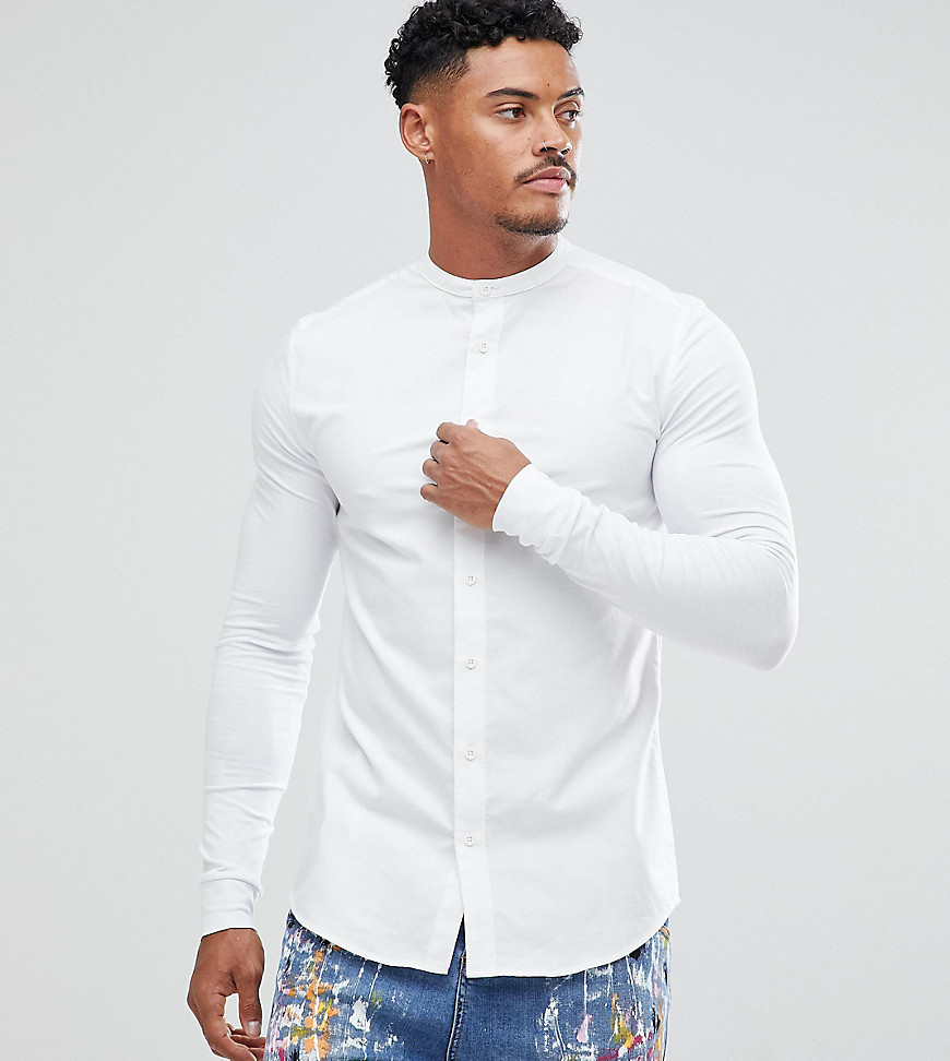 SikSilk Muscle Shirt In White With Jersey Sleeves - White