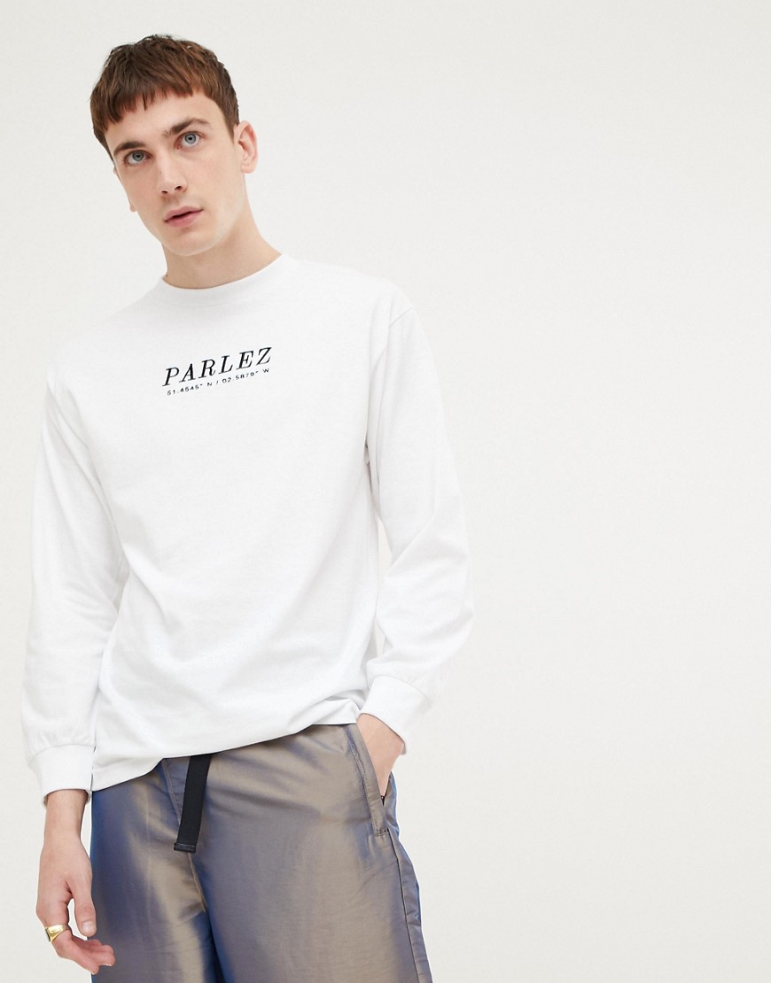 Parlez Long Sleeve T-Shirt With Embroidered Front Logo In White - White