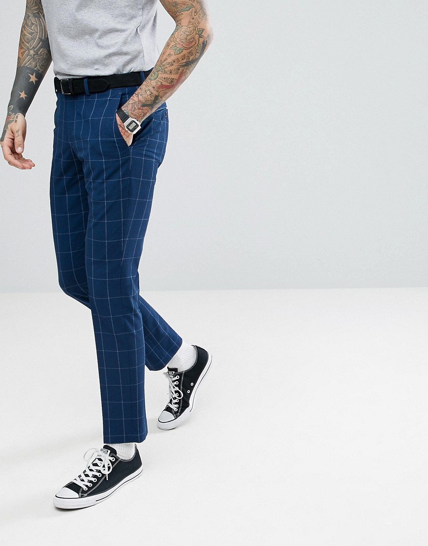 Selected Homme Skinny Suit Trousers In Grid Check - Medium blue