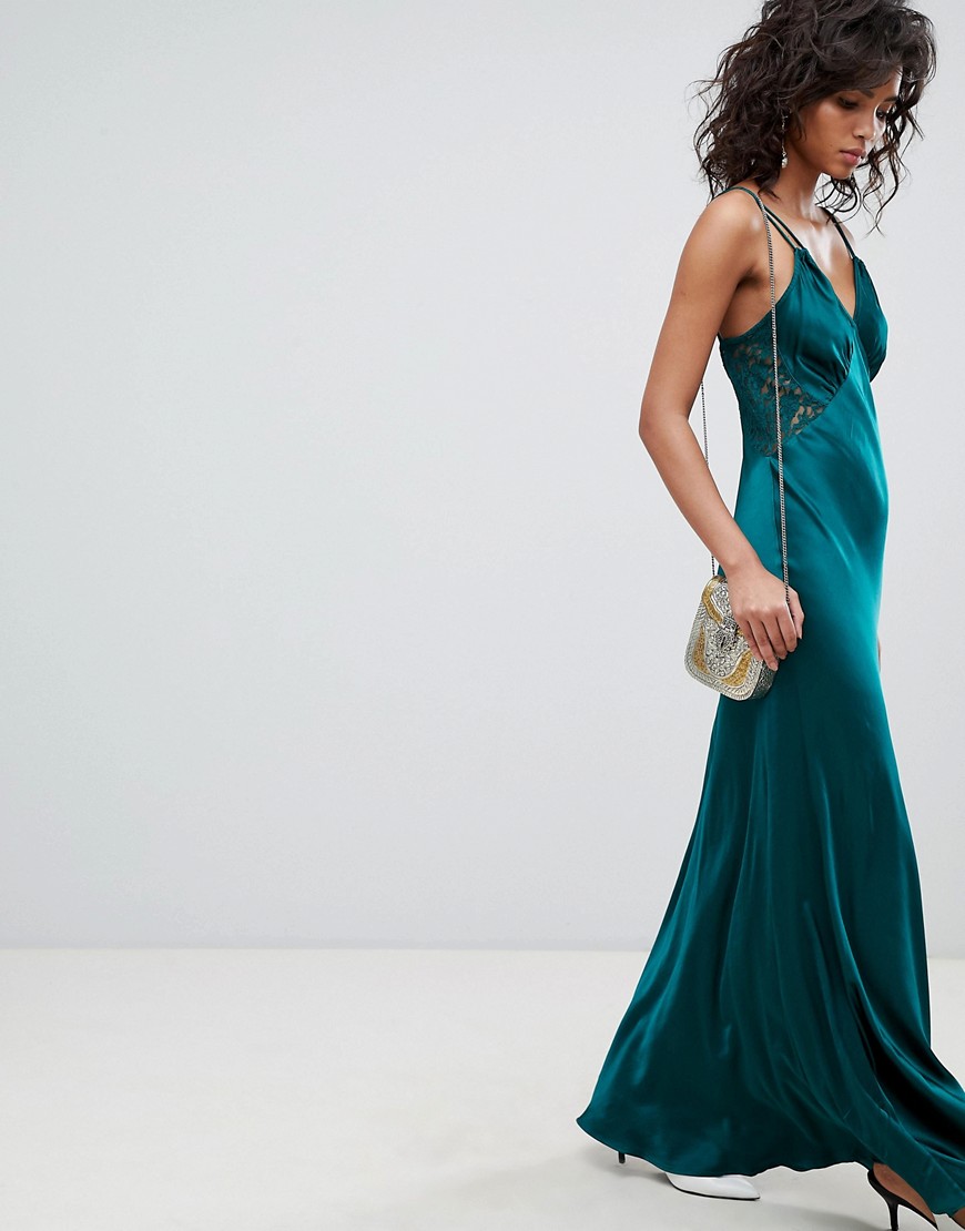 Ghost Satin Maxi Cami Dress With Lace Inserts