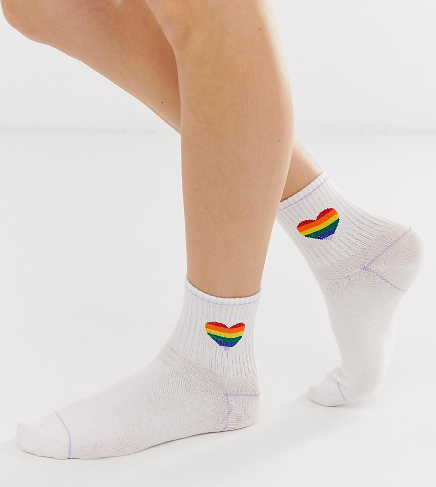 Monki rainbow heart sport socks in white