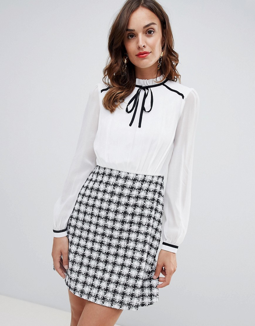 Paper Dolls 2 in 1 dress with knitted skater skirt detail in monochrome