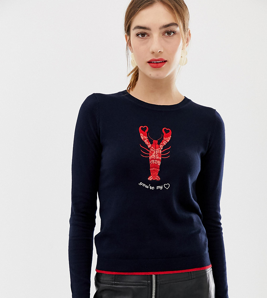 Oasis sweat with lobster detail in navy