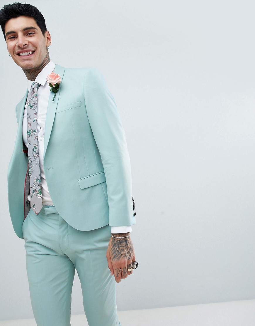 Twisted Tailor Ellroy wedding super skinny suit jacket in light green