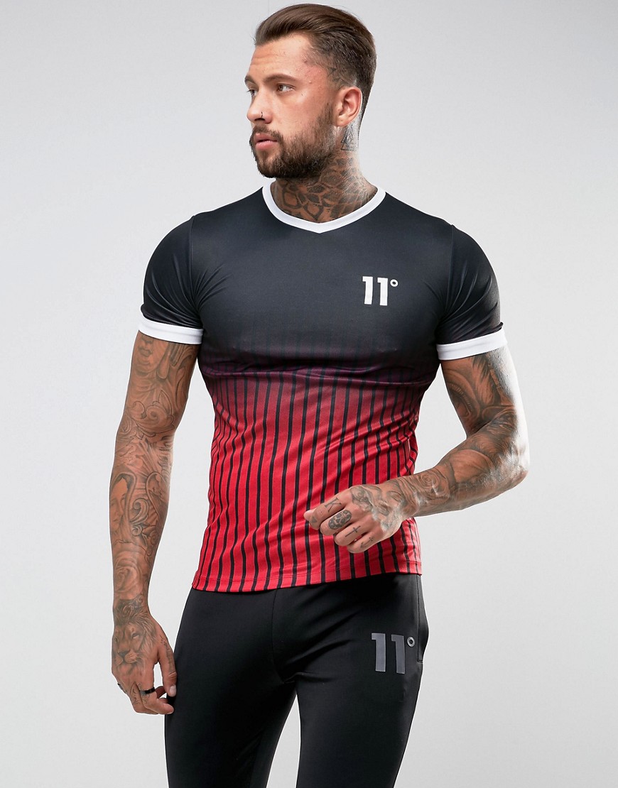 11 Degrees T-Shirt In Black With Burgundy Fade