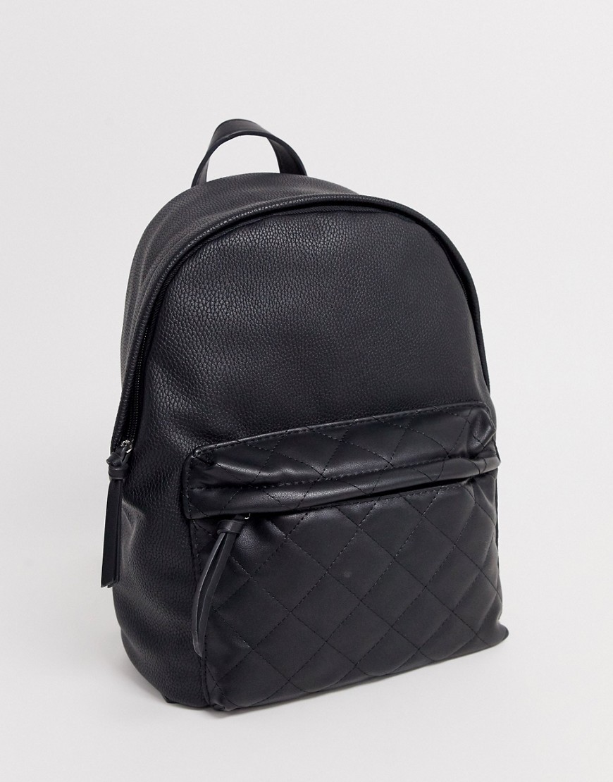 Stradivarius backpack with diamond stitch pocket in black