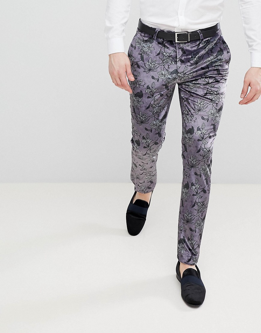 Noose & Monkey super skinny printed velvet trouser
