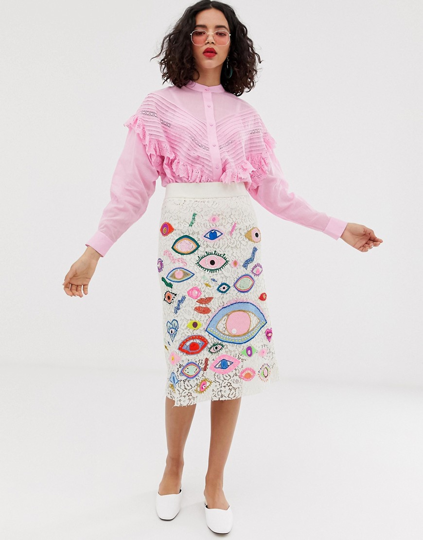 Essentiel Antwerp Snappy embroidered skirt
