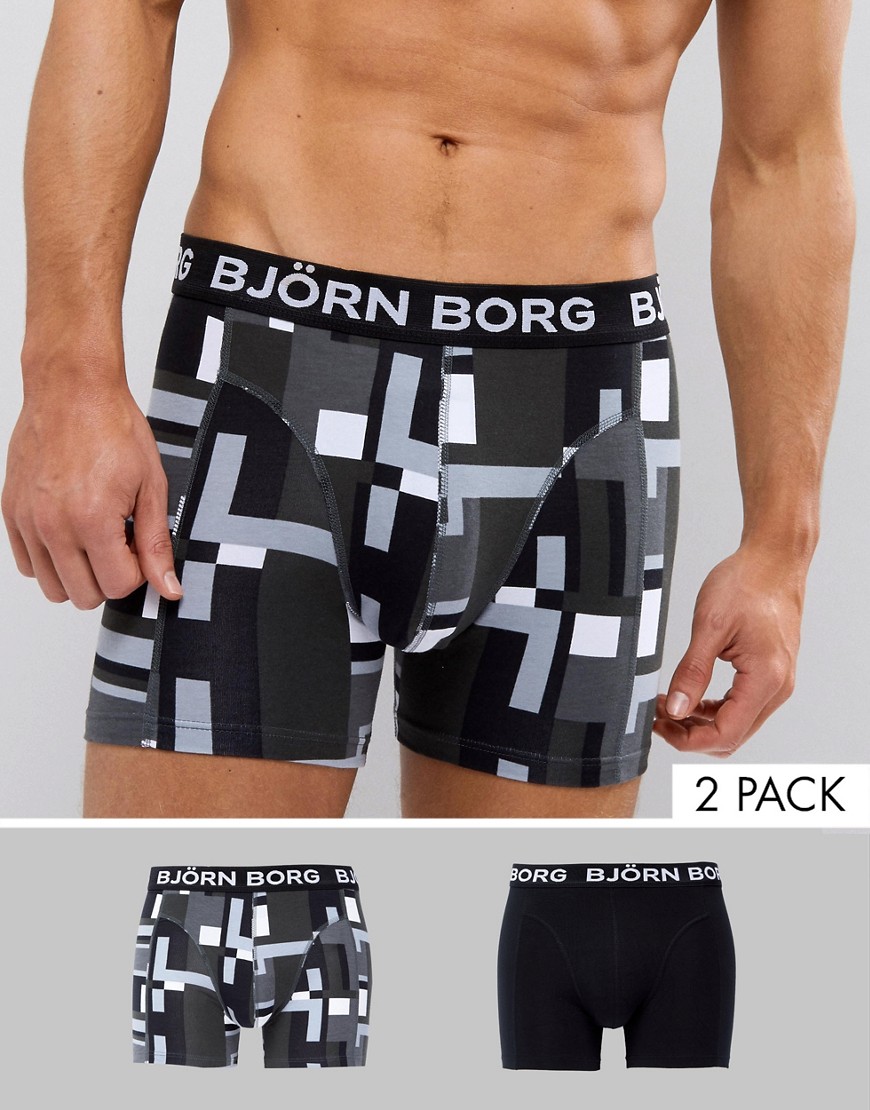 Bjorn Bjorg 2 Pack Trunks Block Print - Black