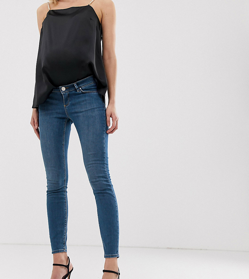 ASOS DESIGN Maternity lisbon mid rise skinny jeans in bright blue wash with over the bump waistband