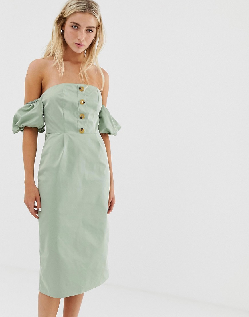 Glamorous bardot midi dress with buttons