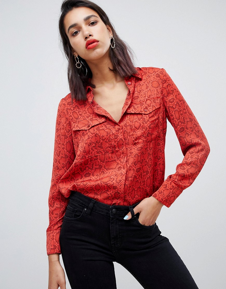 Mango snake print pocket front blouse in multi