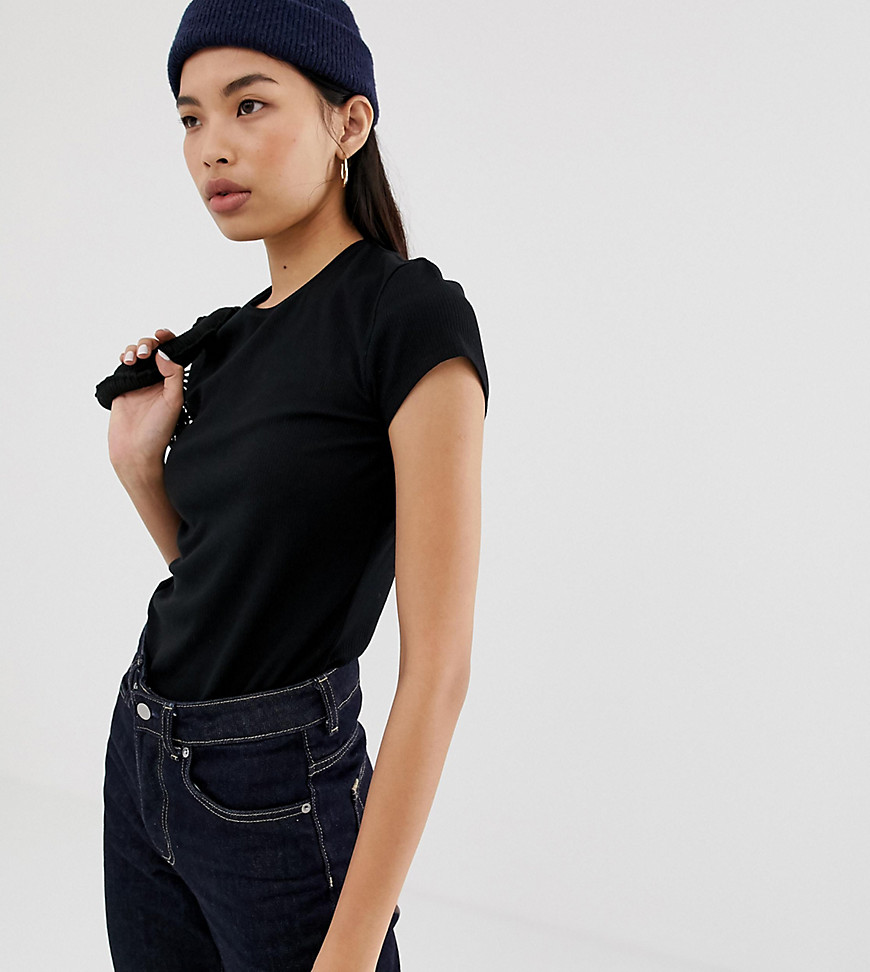 Weekday fitted rib t-shirt in Black