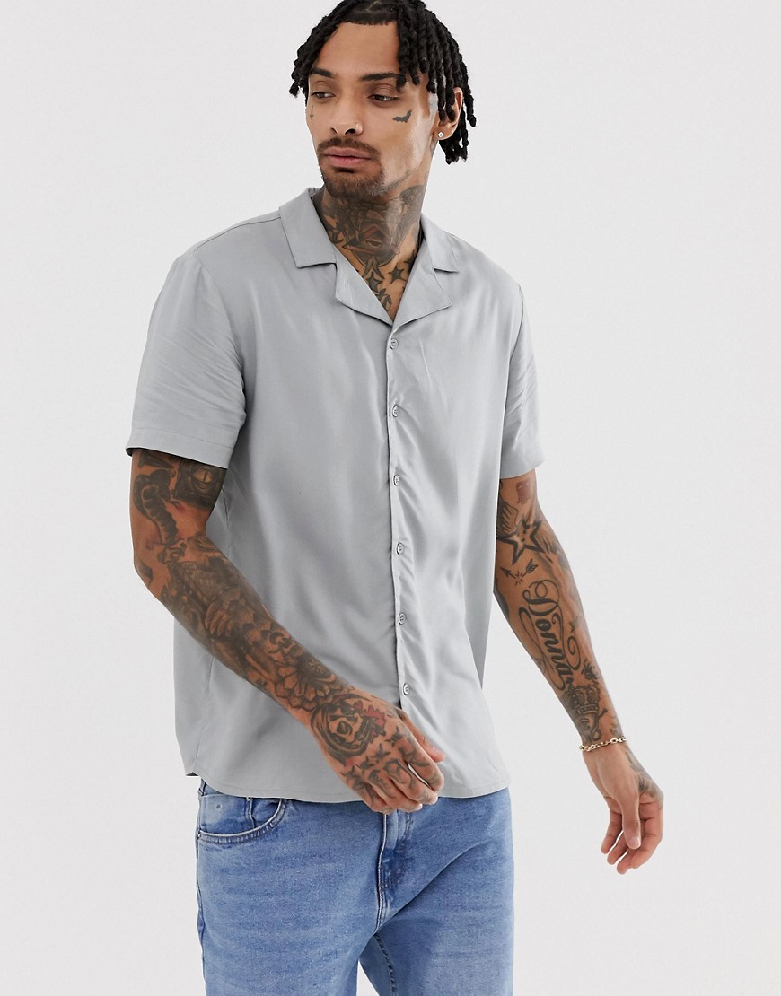 Another Influence plain revere collar short sleeve shirt in grey