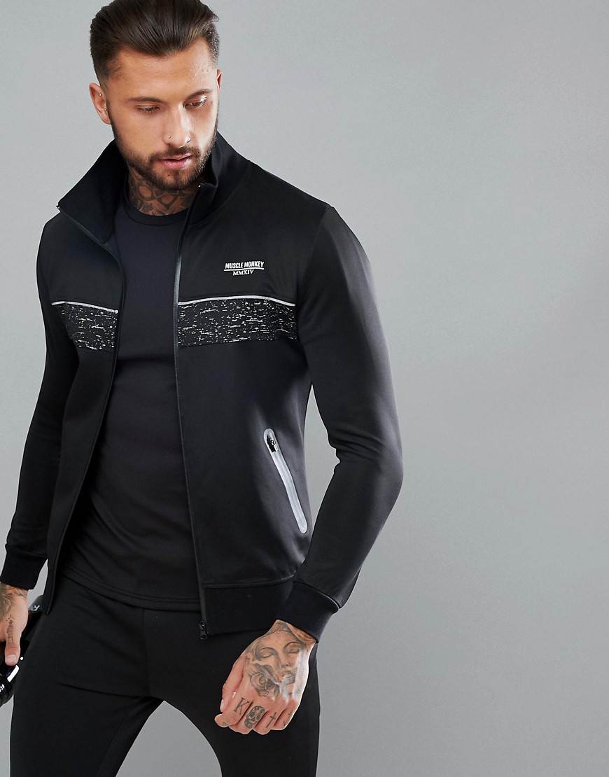 Muscle Monkey Track Jacket In Black With Reflective Speckle