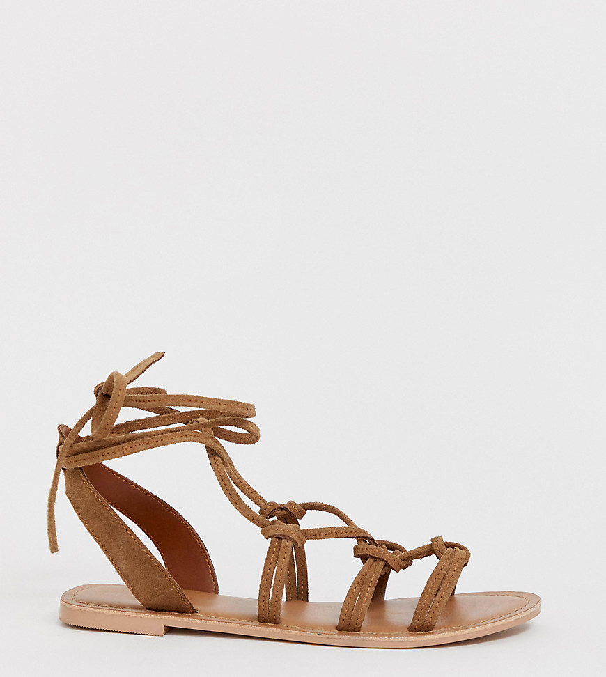 PrettyLittleThing lace up flat sandals in tan