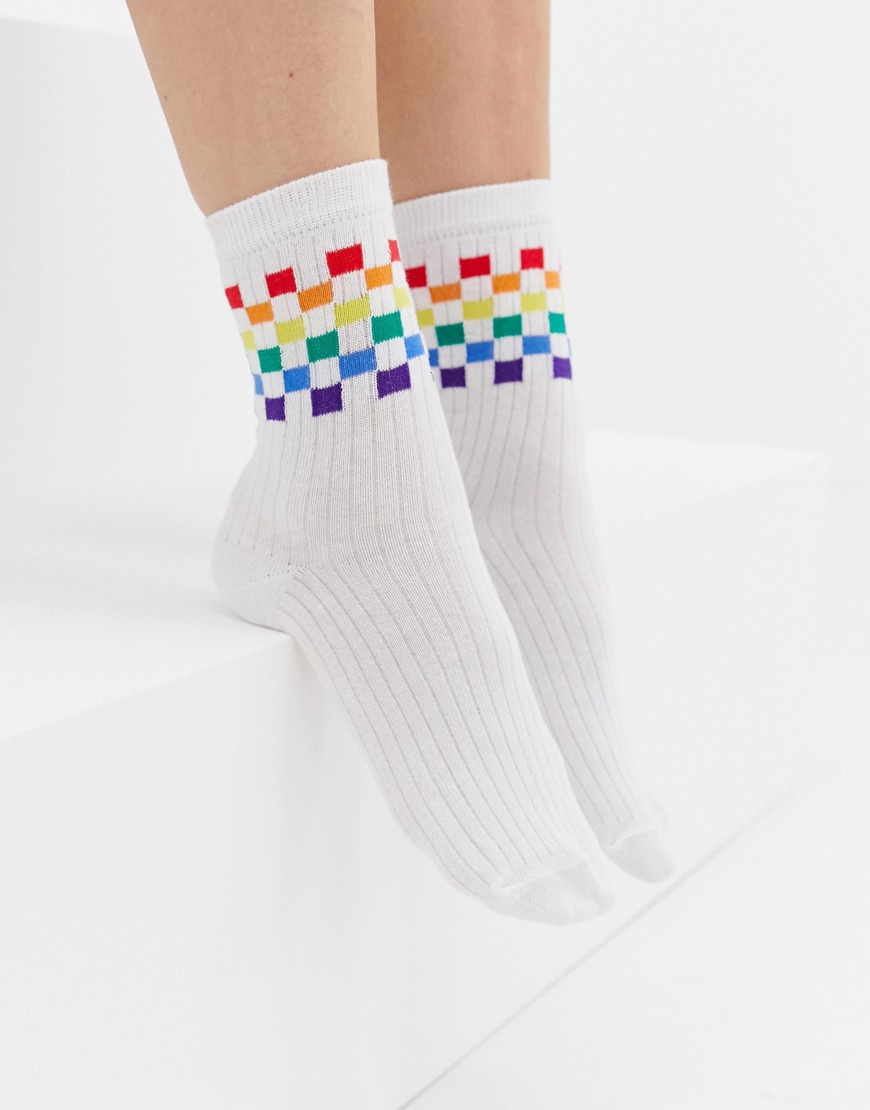 ASOS DESIGN rainbow checkerboard ankle socks
