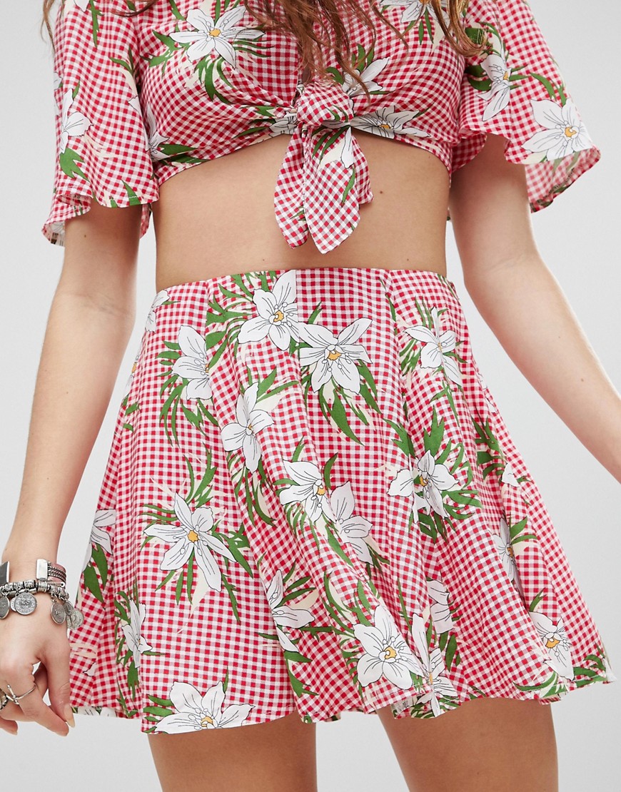 Kiss The Sky Mini Skirt In Floral Gingham Co-Ord