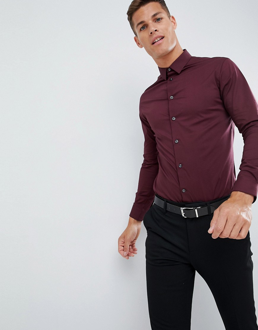 Celio smart shirt with stretch in burgundy
