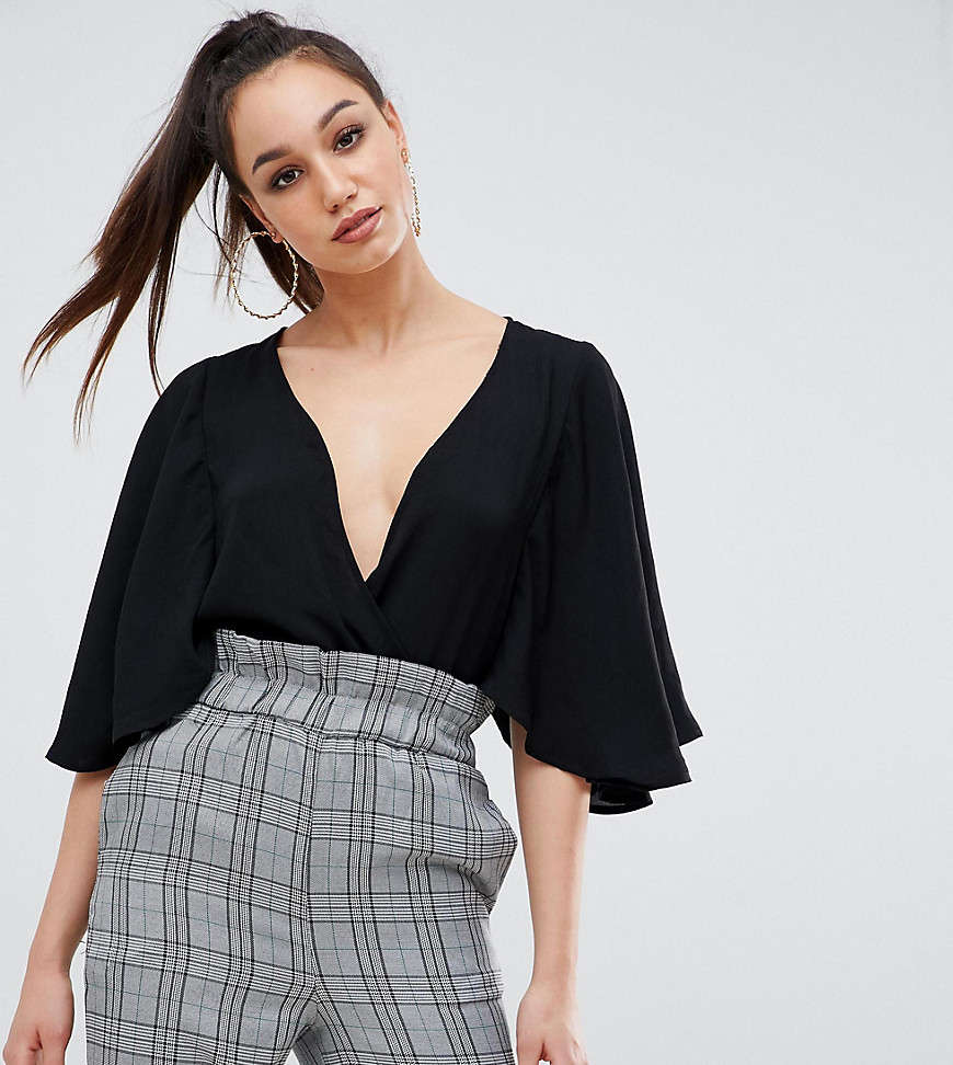 Missguided Tall kimono cape sleeve plunge body in black