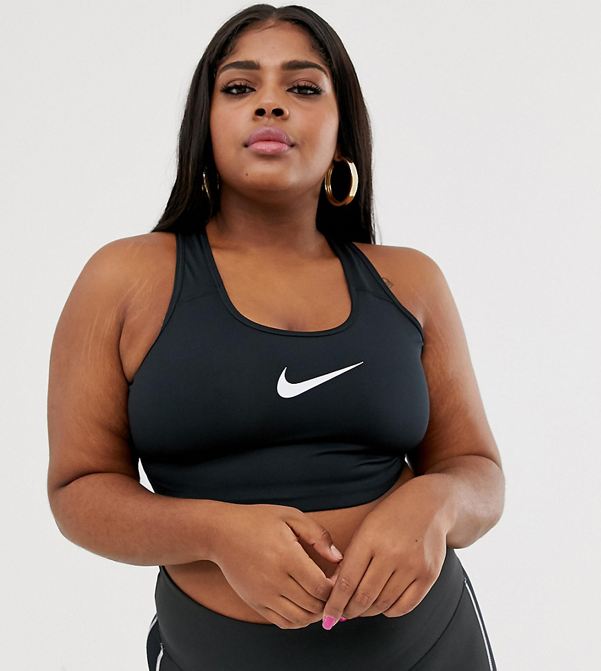 Nike Training Plus classic swoosh mid support bra in black