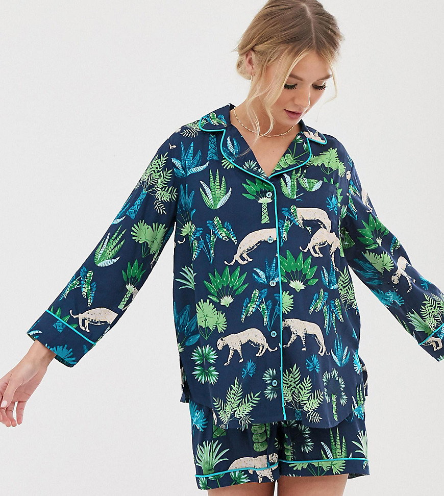 ASOS DESIGN Maternity botanical leopard pyjama short set in 100% modal